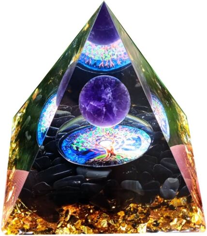 Handcrafted Dreamy Orgone Pyramid with Natural Obsidian Chips - Elegant Home & Office Decor, Unique Gift Idea in Saudi Arabia