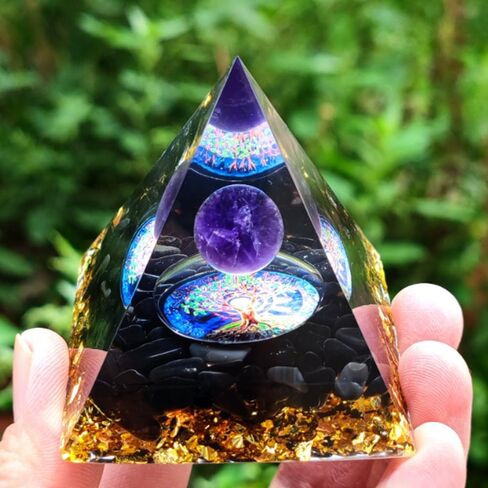 Handcrafted Dreamy Orgone Pyramid with Natural Obsidian Chips - Elegant Home & Office Decor, Unique Gift Idea in Saudi Arabia