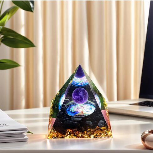 Handcrafted Dreamy Orgone Pyramid with Natural Obsidian Chips - Elegant Home & Office Decor, Unique Gift Idea in Saudi Arabia