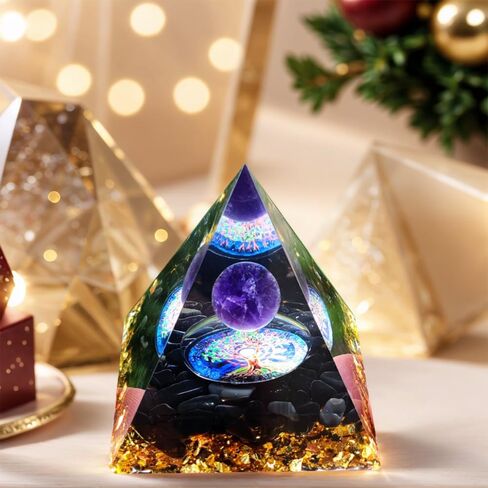 Handcrafted Dreamy Orgone Pyramid with Natural Obsidian Chips - Elegant Home & Office Decor, Unique Gift Idea in Saudi Arabia