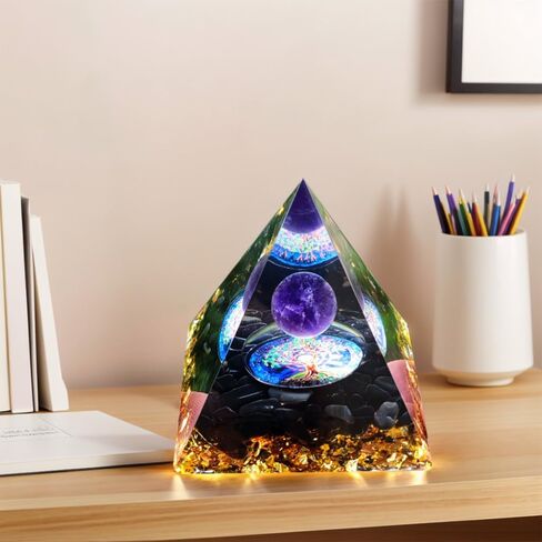Handcrafted Dreamy Orgone Pyramid with Natural Obsidian Chips - Elegant Home & Office Decor, Unique Gift Idea in Saudi Arabia