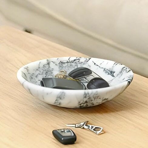 وعاء رخامي مزخرف كبير باللون الأبيض، مصنوع يدويًا من الحجر الأبيض والرمادي الطبيعي لديكور المنزل، وعاء كبير للإمساك بجميع المفاتيح مقاس 27.94 سم للمدخل، وعاء طاولة القهوة، وعاء فاكهة رخامي للقطعة المركزية in Kuwait