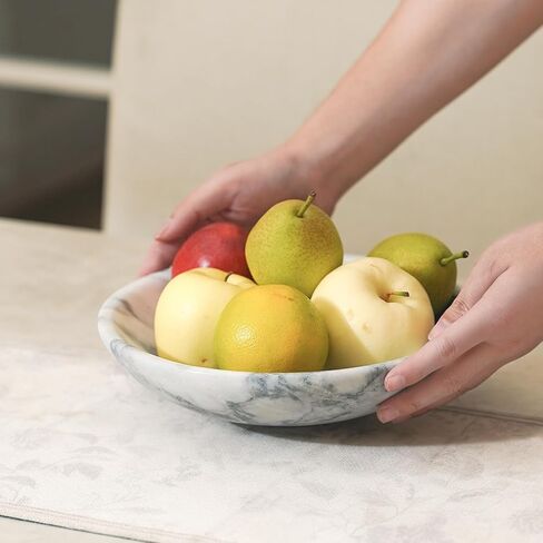 وعاء رخامي مزخرف كبير باللون الأبيض، مصنوع يدويًا من الحجر الأبيض والرمادي الطبيعي لديكور المنزل، وعاء كبير للإمساك بجميع المفاتيح مقاس 27.94 سم للمدخل، وعاء طاولة القهوة، وعاء فاكهة رخامي للقطعة المركزية in Kuwait