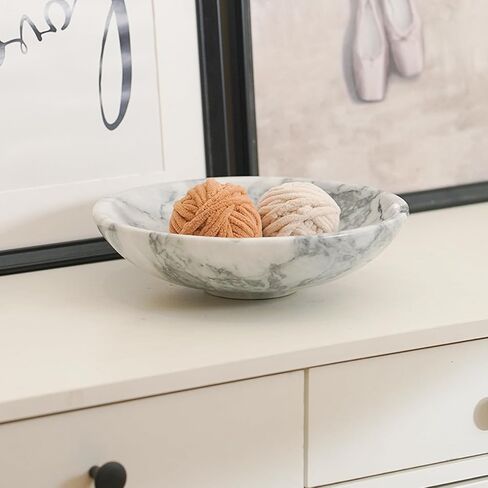 وعاء رخامي مزخرف كبير باللون الأبيض، مصنوع يدويًا من الحجر الأبيض والرمادي الطبيعي لديكور المنزل، وعاء كبير للإمساك بجميع المفاتيح مقاس 27.94 سم للمدخل، وعاء طاولة القهوة، وعاء فاكهة رخامي للقطعة المركزية in Kuwait