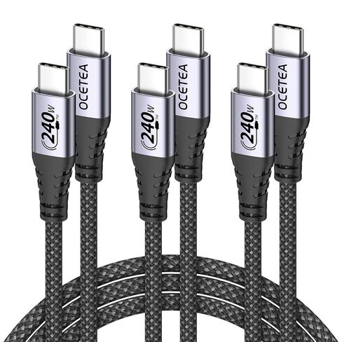 كابل USB C إلى USB C بقوة 240 واط بطول 10 أقدام، وكابل PD 3.1 USBC إلى USBC، وكابل شحن سريع من النوع C إلى C متوافق مع iPhone 15 Pro Max Plus وMacBook Pro Air وiPad Pro Air وGalaxy S24 S23 وPixel in Kuwait