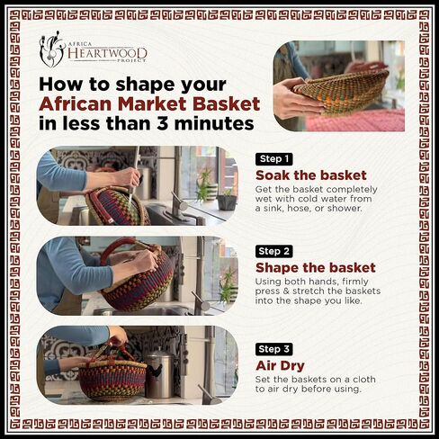 Africa Heartwood Project Deluxe Colorful African Basket with Leather Handles - Handmade from dried Elephant Grass, Hand-Woven by Women in Bolgatanga, Ghana - Large 16" Round Flat-packed in Kuwait