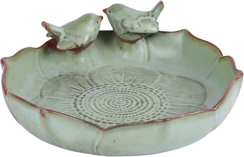 Ceramic Bird Bath Bowl with Perched Birds - Premium Outdoor Tabletop Birdbath Basin in Weather-Resistant Glaze - Usable on Ground, Deck or Tabletop in Saudi Arabia