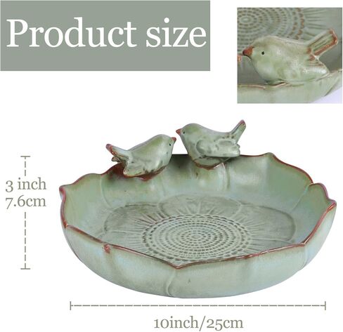Ceramic Bird Bath Bowl with Perched Birds - Premium Outdoor Tabletop Birdbath Basin in Weather-Resistant Glaze - Usable on Ground, Deck or Tabletop in Saudi Arabia