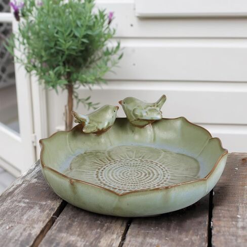 Ceramic Bird Bath Bowl with Perched Birds - Premium Outdoor Tabletop Birdbath Basin in Weather-Resistant Glaze - Usable on Ground, Deck or Tabletop in Saudi Arabia