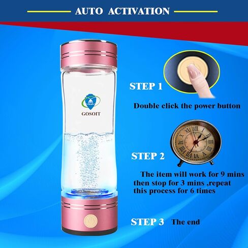 Hydrogen Alkaline Water Bottle Hydrogen Water Generator Ionizer Hydrogen Water Maker Machine with SPE and PEM Technology US Membrane Make Hydrogen Content up to 800-1200 PPB (Blue) in Saudi Arabia