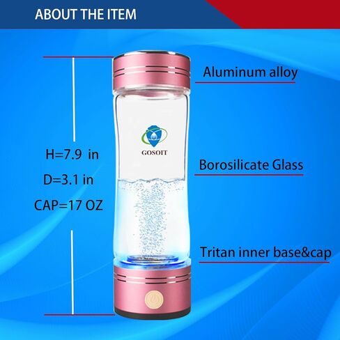 Hydrogen Alkaline Water Bottle Hydrogen Water Generator Ionizer Hydrogen Water Maker Machine with SPE and PEM Technology US Membrane Make Hydrogen Content up to 800-1200 PPB (Blue) in Saudi Arabia