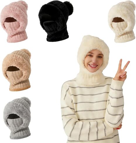 3 in 1 Beanie Hat for Women,Beanie Hat with Scarf and Mask,Knitted Ski Scarf and Mask Set,Womens Knit Beanie Hats in Saudi Arabia