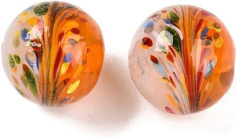 20 قطعة من خرز Lampwork المصنوع يدويًا 12 مم مستدير مع زهرة بلونين خرز زجاجي ملون لقلادة وسوار وسلاسل المفاتيح والحرف اليدوية DIY مستلزمات صناعة المجوهرات ثقب 1.2-1.6 مم (0.04-0.06 بوصة) لون مزيج عشوائي in Saudi Arabia