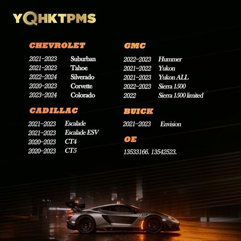 مستشعر الإطارات TPMS GM 433 ميجاهرتز مبرمج مسبقًا، مع➥CHEVROLET Silverado(22-24)Tahoe(21-23)Colorado(23-24)Corvette(20-21)➥GMC Yukon(21-23)➥BUICK Envision(21-23)➥CADILLAC Escalade(21-23)(مجموعة من 4) in Kuwait