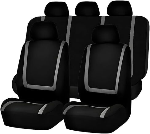 Car Seat Cover Full Set, Soft Breathable Vehicle Front and Rear Split Bench Seat Protector, Comfortable Auto Interior Chair Protection Cover, Universal for Truck SUV Sedan (Black/Green) in Saudi Arabia