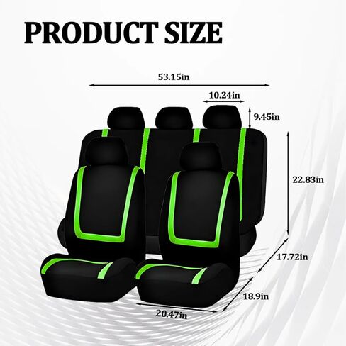 Car Seat Cover Full Set, Soft Breathable Vehicle Front and Rear Split Bench Seat Protector, Comfortable Auto Interior Chair Protection Cover, Universal for Truck SUV Sedan (Black/Green) in Saudi Arabia