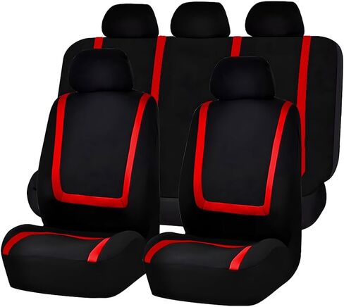 Car Seat Cover Full Set, Soft Breathable Vehicle Front and Rear Split Bench Seat Protector, Comfortable Auto Interior Chair Protection Cover, Universal for Truck SUV Sedan (Black/Green) in Saudi Arabia