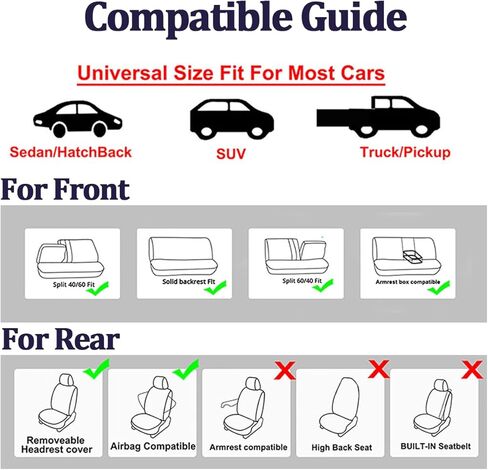 Car Seat Cover Full Set, Soft Breathable Vehicle Front and Rear Split Bench Seat Protector, Comfortable Auto Interior Chair Protection Cover, Universal for Truck SUV Sedan (Black/Green) in Saudi Arabia