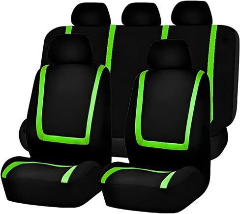 Car Seat Cover Full Set, Soft Breathable Vehicle Front and Rear Split Bench Seat Protector, Comfortable Auto Interior Chair Protection Cover, Universal for Truck SUV Sedan (Black/Green) in Saudi Arabia