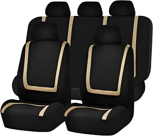 Car Seat Cover Full Set, Soft Breathable Vehicle Front and Rear Split Bench Seat Protector, Comfortable Auto Interior Chair Protection Cover, Universal for Truck SUV Sedan (Black/Green) in Saudi Arabia