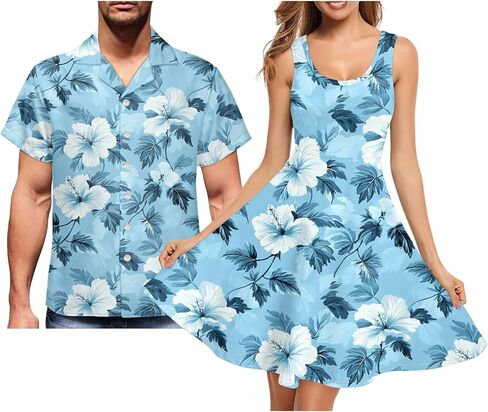 Matching Hawaiian Outfits for Couples - Women's Casual Dresses & Men's Hawaiian Shirt - His and Hers Summer Outfits in Kuwait