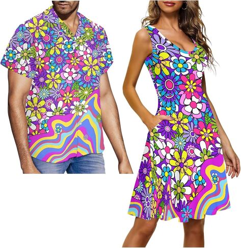 Matching Hawaiian Outfits for Couples - Women's Casual Dresses & Men's Hawaiian Shirt - His and Hers Summer Outfits in Kuwait