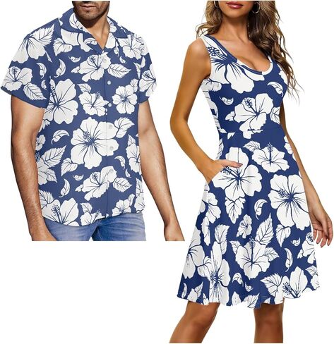 Matching Hawaiian Outfits for Couples - Women's Casual Dresses & Men's Hawaiian Shirt - His and Hers Summer Outfits in Kuwait