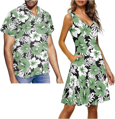Matching Hawaiian Outfits for Couples - Women's Casual Dresses & Men's Hawaiian Shirt - His and Hers Summer Outfits in Kuwait