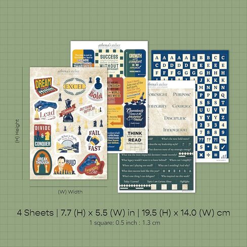 ملصقات لوحة Athena's Atelier Ambition Vision - للتأكيد والإظهار - مع اقتباسات تحفيزية، وملصقات موضوعية، وحروف أبجدية، ومطالبات دفتر اليومية (4 أوراق مقاس A5، أكثر من 200 ملصق) in Saudi Arabia