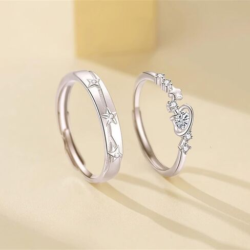 مجموعة خواتم الوعد من Dainty Star للنساء والرجال S925 من الفضة الإسترلينية والكريستال CZ المتطابقة للزوجين مفتوحة وقابلة للتعديل ونجمة الحظ له وإصبعها خاتم الذكرى السنوية والمجوهرات هدية الخطوبة والزفاف in Saudi Arabia