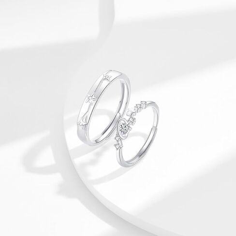مجموعة خواتم الوعد من Dainty Star للنساء والرجال S925 من الفضة الإسترلينية والكريستال CZ المتطابقة للزوجين مفتوحة وقابلة للتعديل ونجمة الحظ له وإصبعها خاتم الذكرى السنوية والمجوهرات هدية الخطوبة والزفاف in Saudi Arabia