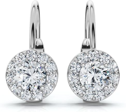 ذهب أبيض أو أصفر عيار 10 قيراط 1/2 قيراط T.W. جولة قطع الماس هالة الاقراط رافعة الظهر تتدلى الاقراط النسائية in Kuwait