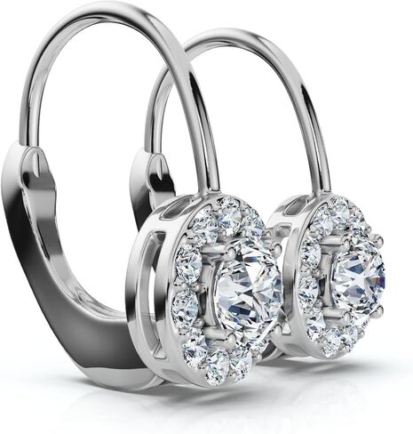 ذهب أبيض أو أصفر عيار 10 قيراط 1/2 قيراط T.W. جولة قطع الماس هالة الاقراط رافعة الظهر تتدلى الاقراط النسائية in Kuwait