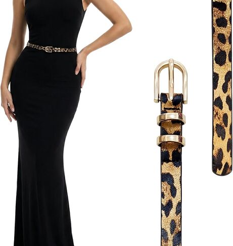 Leopard Belts for Women Girl,Fashion Womens Belt for Jeans Dress Pants,Skinny Faux Leather Belt with Gold Buckle in Saudi Arabia
