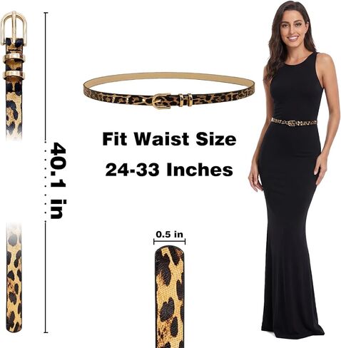 Leopard Belts for Women Girl,Fashion Womens Belt for Jeans Dress Pants,Skinny Faux Leather Belt with Gold Buckle in Saudi Arabia