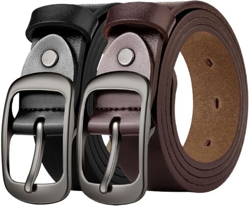 Men's 2-Pack PU Leather Belts - Black/Brown Classic Buckle Waist Accessories in Saudi Arabia
