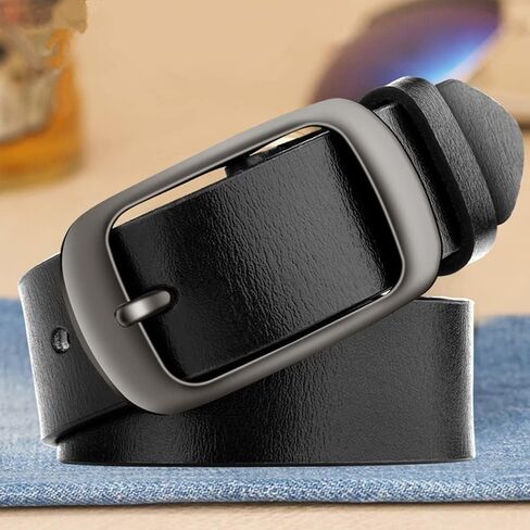 Men's 2-Pack PU Leather Belts - Black/Brown Classic Buckle Waist Accessories in Saudi Arabia