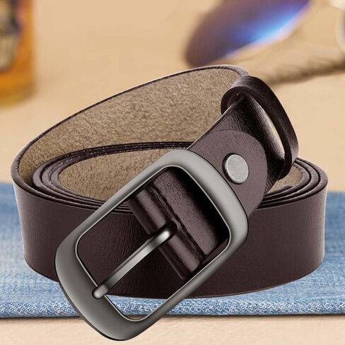 Men's 2-Pack PU Leather Belts - Black/Brown Classic Buckle Waist Accessories in Saudi Arabia