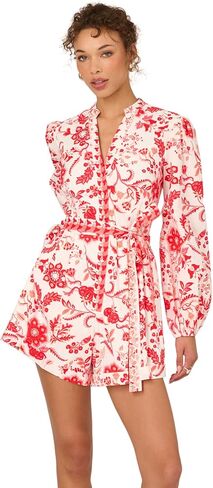 Adrianna Papell Print Tie Front Romper, White/Coral Multi, 8 in Saudi Arabia