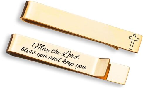 Love, Georgie Cross Tie Clip, First Communion Gift or Confirmation, Wedding Officiant, Religious Present Gift for Groom, Steel or Gold in Kuwait