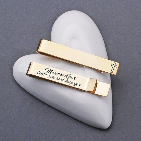 Love, Georgie Cross Tie Clip, First Communion Gift or Confirmation, Wedding Officiant, Religious Present Gift for Groom, Steel or Gold in Kuwait