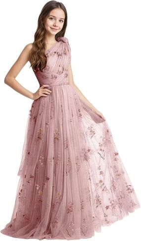 فستان وصيفة العروس جونيور مطرز بالزهور لأعياد الميلاد أنيق من التول لحفلات الزفاف مطوي فساتين حفلات الأميرة in Kuwait