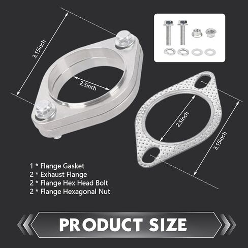 2 PCS Car Exhaust Flange Repair Kit, 2.5 Inches Exhaust Flange Connection Kit with Bolts, Stainless Steel Exhaust System Replacement Parts, Universal for Most Cars in Saudi Arabia