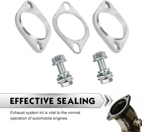 2 PCS Car Exhaust Flange Repair Kit, 2.5 Inches Exhaust Flange Connection Kit with Bolts, Stainless Steel Exhaust System Replacement Parts, Universal for Most Cars in Saudi Arabia