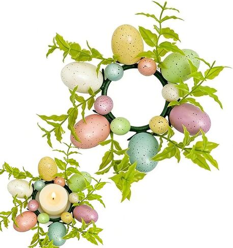 Easter Egg Candle Rings Wreaths Artificial Foliage Leaves Berry and Egg Wreath for Easter Holiday Home Kitchen Table Door in Saudi Arabia