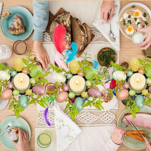 Easter Egg Candle Rings Wreaths Artificial Foliage Leaves Berry and Egg Wreath for Easter Holiday Home Kitchen Table Door in Saudi Arabia