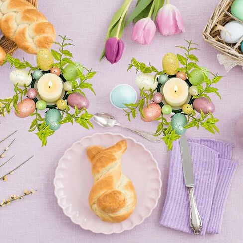 Easter Egg Candle Rings Wreaths Artificial Foliage Leaves Berry and Egg Wreath for Easter Holiday Home Kitchen Table Door in Saudi Arabia