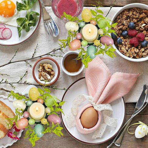 Easter Egg Candle Rings Wreaths Artificial Foliage Leaves Berry and Egg Wreath for Easter Holiday Home Kitchen Table Door in Saudi Arabia