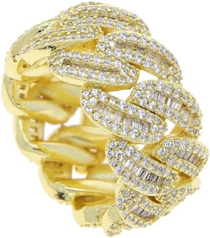 Solid Gold over S925 Sterling Silver Cuban Link Moissanite Ring, Chain-Inspired Masculine Design, Jewelry For Confident Men in Saudi Arabia
