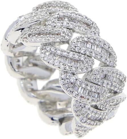 Solid Gold over S925 Sterling Silver Cuban Link Moissanite Ring, Chain-Inspired Masculine Design, Jewelry For Confident Men in Kuwait